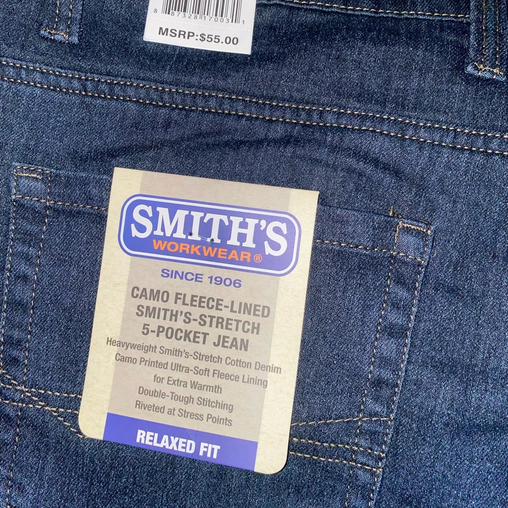 Smith’ Workwear Fleece Lined Stretch Denim Pants size 36x30 Men New